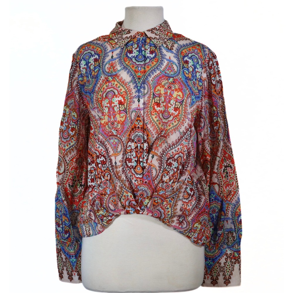 Kobi Halperin Polly Blouse Womens M Multi Paisley Twist‎ Front Cotton Boho NWT